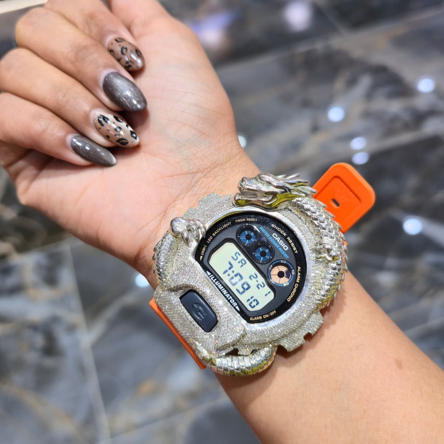 Dragon Edition G-shock  Watch With Natural Diamond and Orange Strap