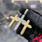 Real 10K Solid Yellow Gold Diamond Triple Cross Charm Pendant