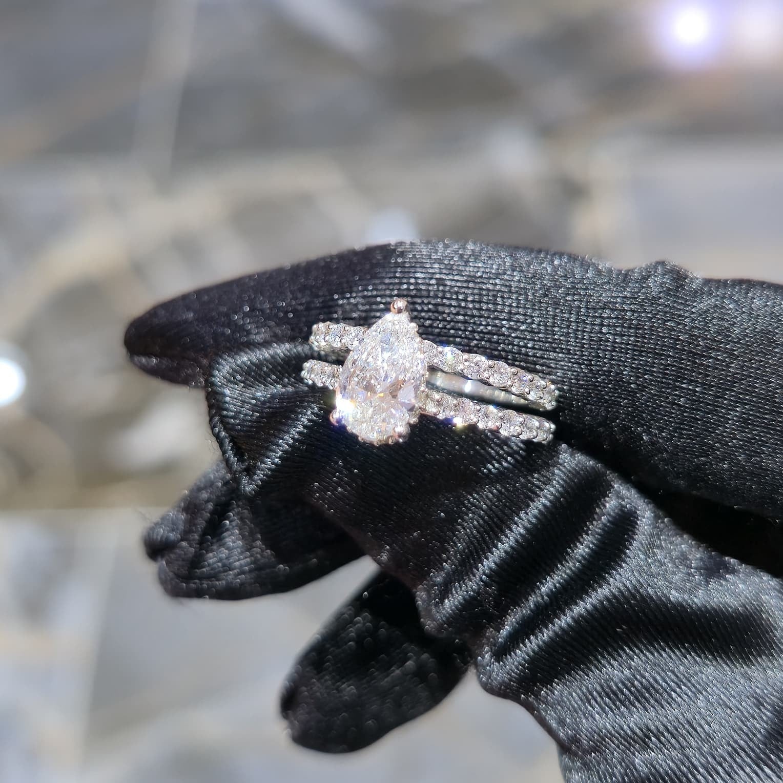 Lab Diamond Pear Teardrop Engagement Ring Set White Silver 3.00 ctw