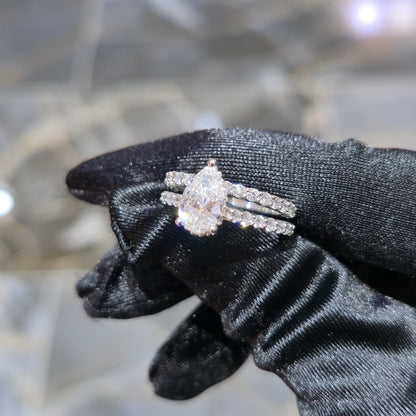 Lab Diamond Pear Teardrop Engagement Ring Set White Silver 3.00 ctw