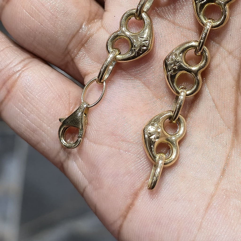 10K Yellow Gold Puff Heart Link Bracelet 8” – Classic Polished Heart Chain