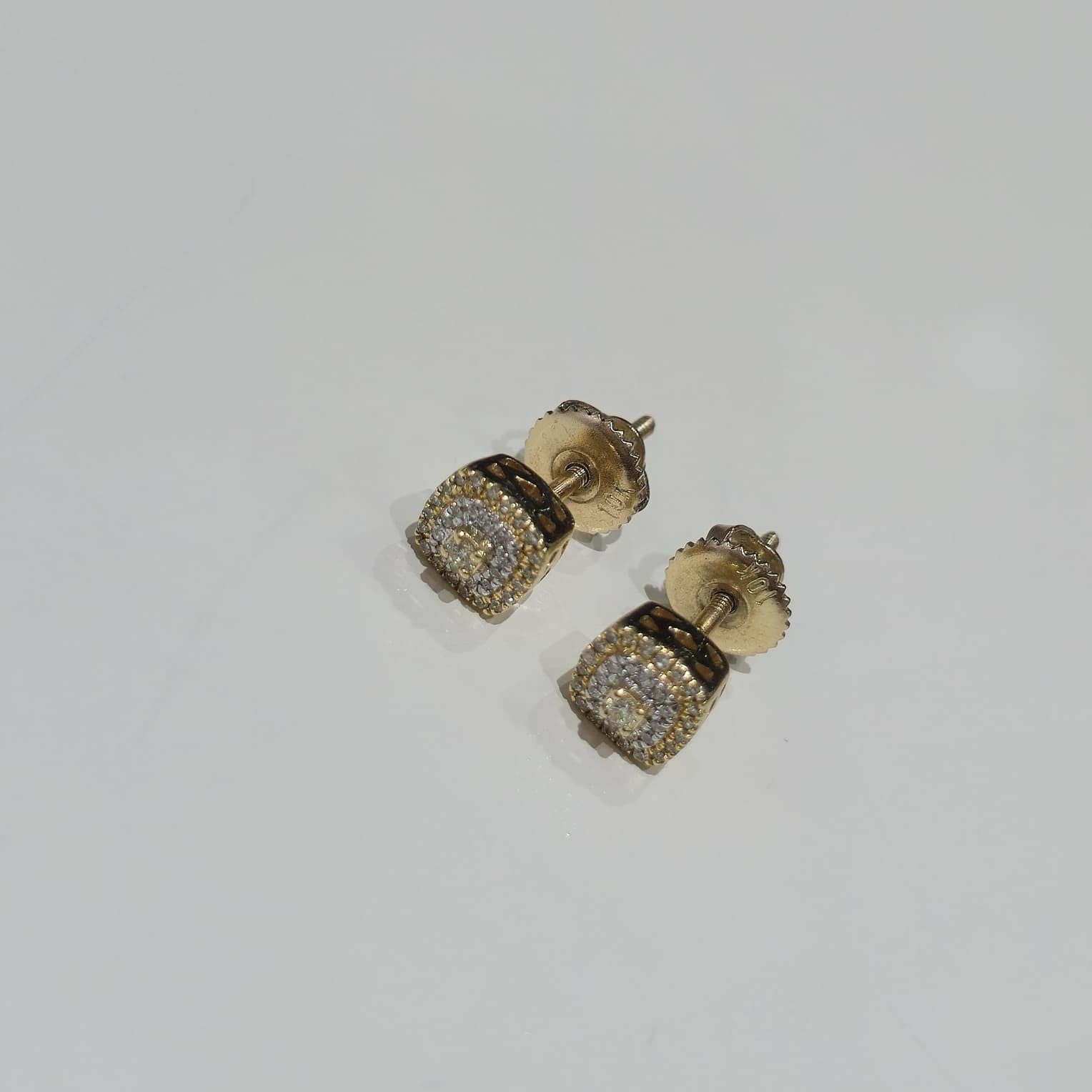 DEAL! 10K Gold Genuine Cluster Diamond Halo Square Studs Earrings 0.15ct 5 mm