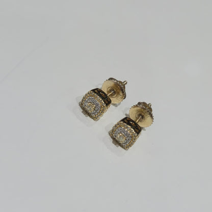 DEAL! 10K Gold Genuine Cluster Diamond Halo Square Studs Earrings 0.15ct 5 mm