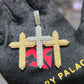 Real 10K Solid Yellow Gold Diamond Triple Cross Charm Pendant