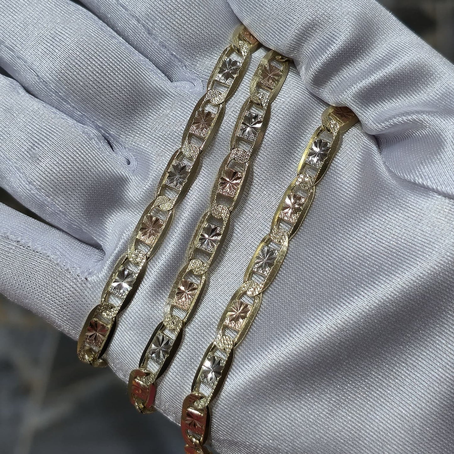 14K Solid Gold Tri Color Valentino Chain Necklace 22 inch 5mm Women