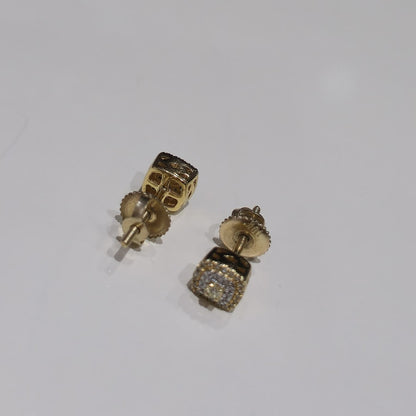 DEAL! 10K Gold Genuine Cluster Diamond Halo Square Studs Earrings 0.15ct 5 mm