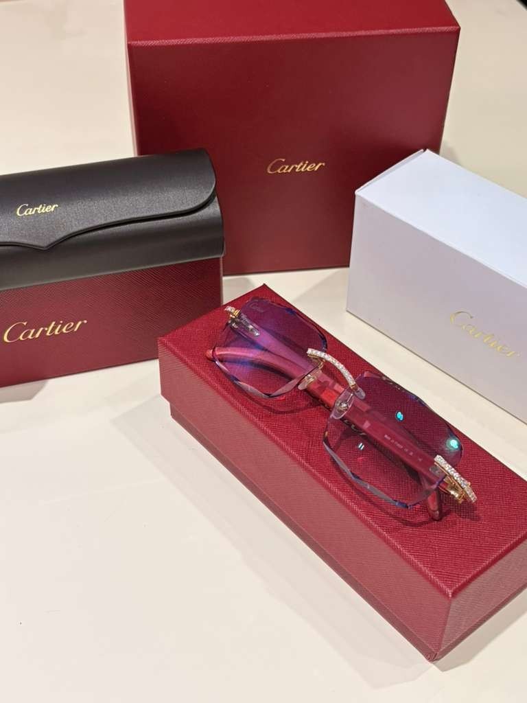 Men's Cartier Signature C 3.00ct Natural Diamond Woods & Lenses Sunglasses