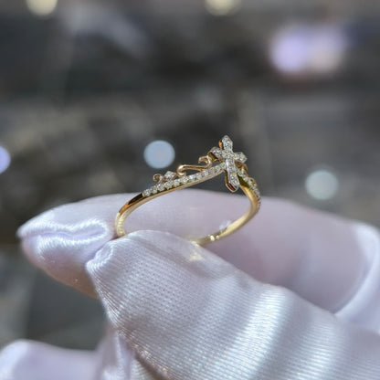 10K Yellow Gold Diamond Cross Ring 0.09 CTW Natural Diamonds Size 7 Religious
