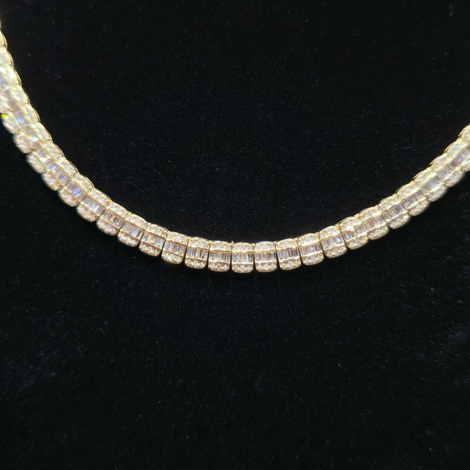 Real 10K Yellow Gold 6.03 CT Diamond Tennis Chain 22" Mens Baguette Necklace 4MM
