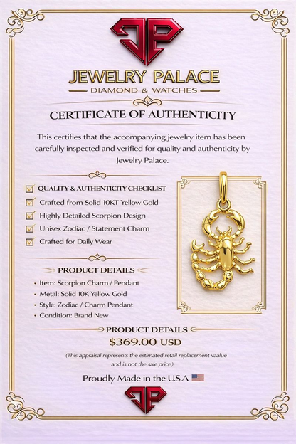 10KT Yellow Gold Scorpion Charm Pendant Solid Gold Zodiac Scorpio