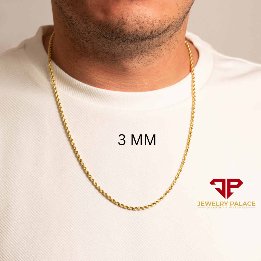 10K Yellow Gold 1mm-4mm Laser Diamond Cut Rope Chain Necklace Men Women 16"- 30"
