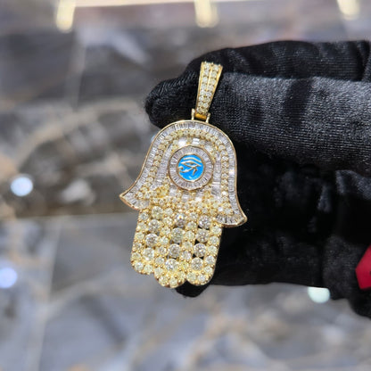 10K Yellow Gold Diamond Hamsa Hand Pendant 4.50ctw GH SI 12.97 grams 2 inches