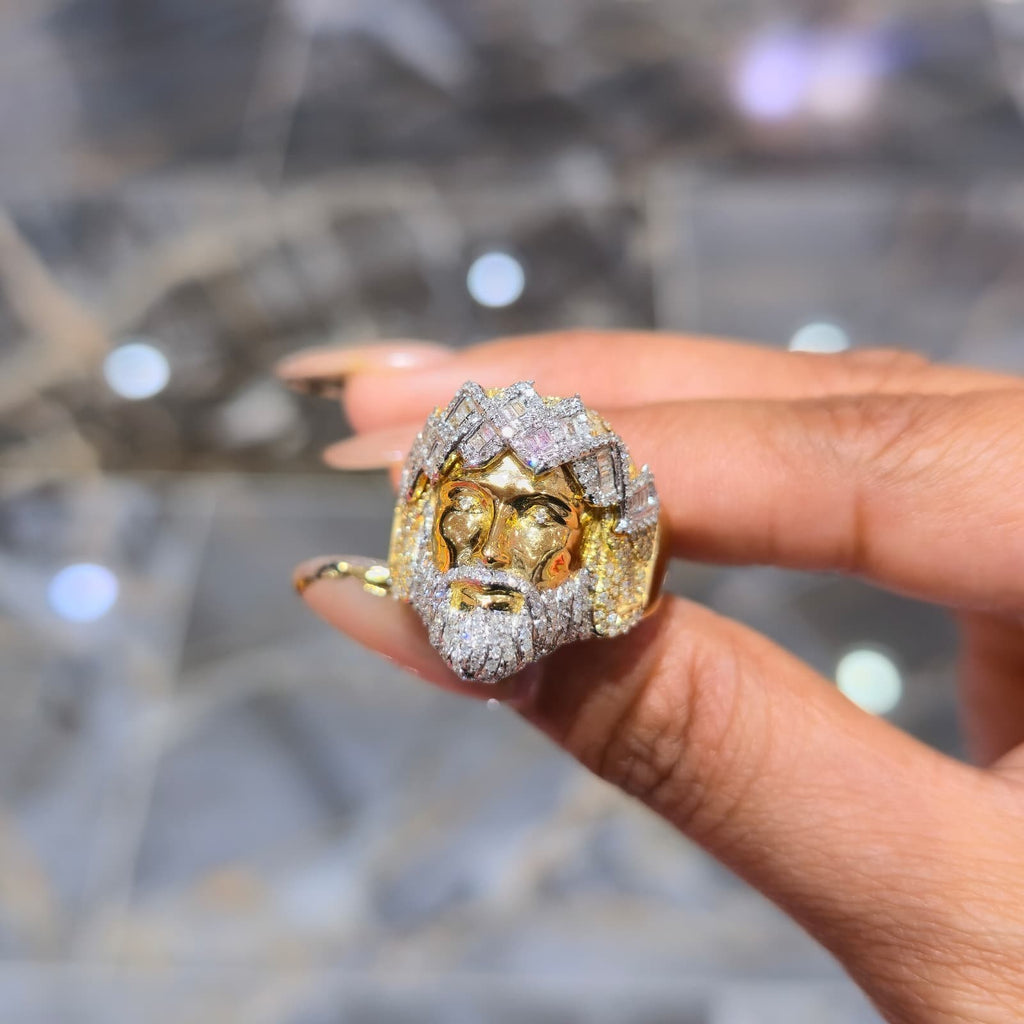 10K Yellow Gold Natural Diamond Jesus Head Ring 1.05 CTW Religious Men's Ring