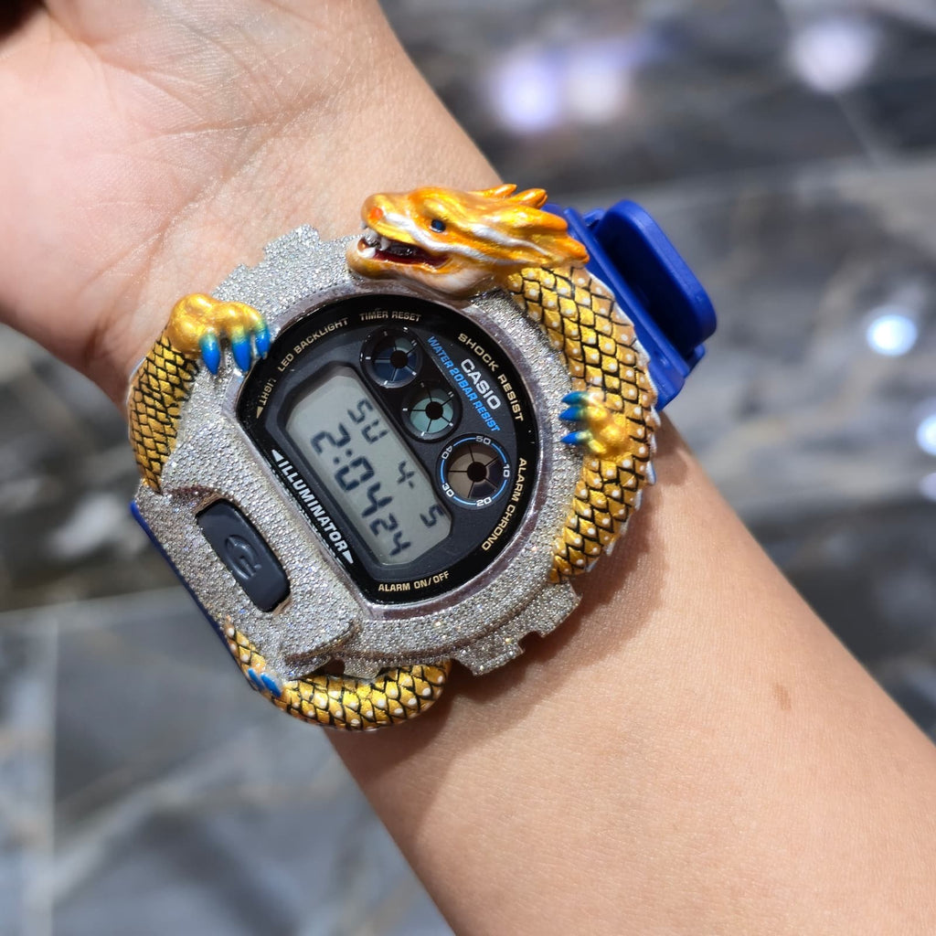 Casio G-Shock Dragon (Blue) 6900 Iced Out Diamond Watch 5 CTW