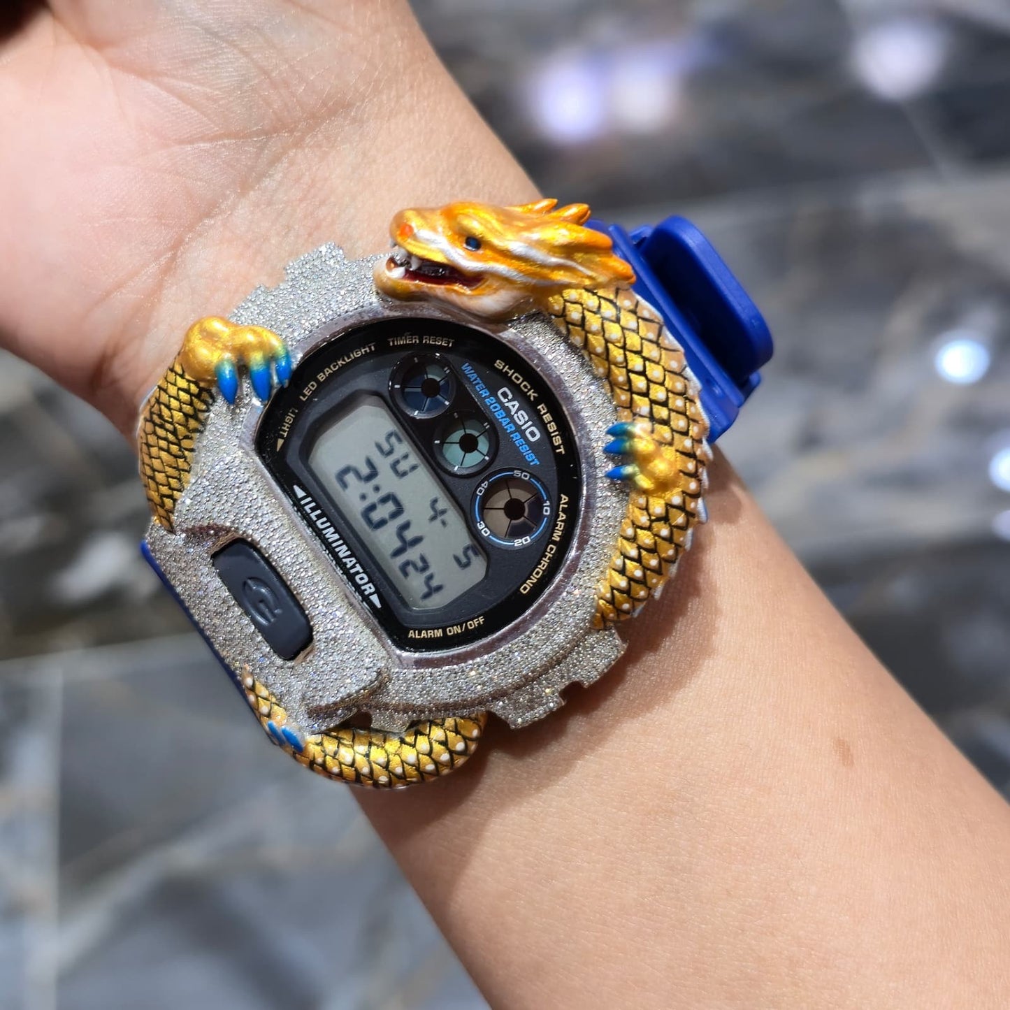 Casio G-Shock Dragon (Blue) 6900 Iced Out Diamond Watch 5 CTW