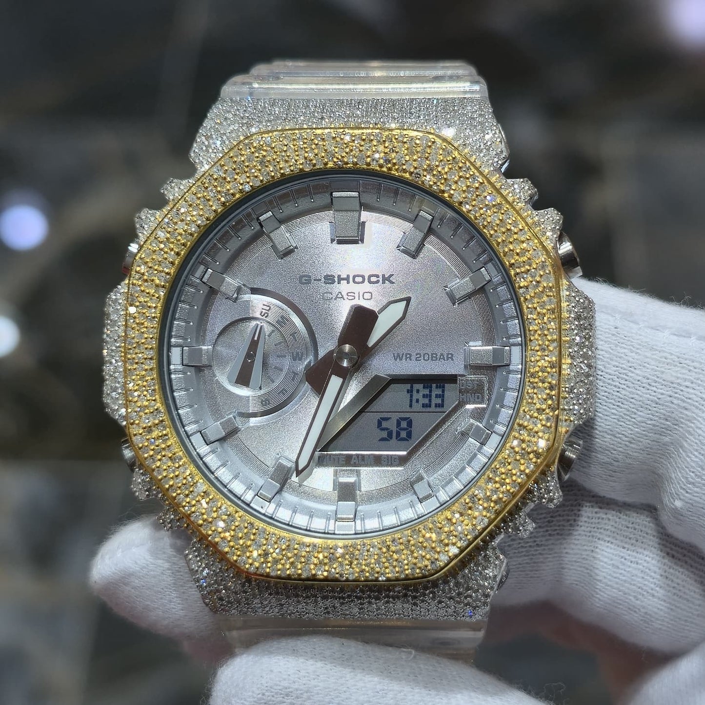 Authentic Casio G-Shock S2100  Iced Out Natural Diamond Watch 5CT | Silver Dial
