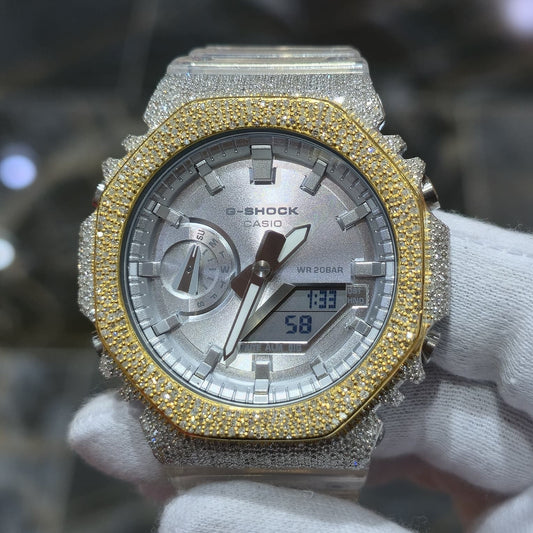 Authentic Casio G-Shock S2100  Iced Out Natural Diamond Watch 5CT | Silver Dial