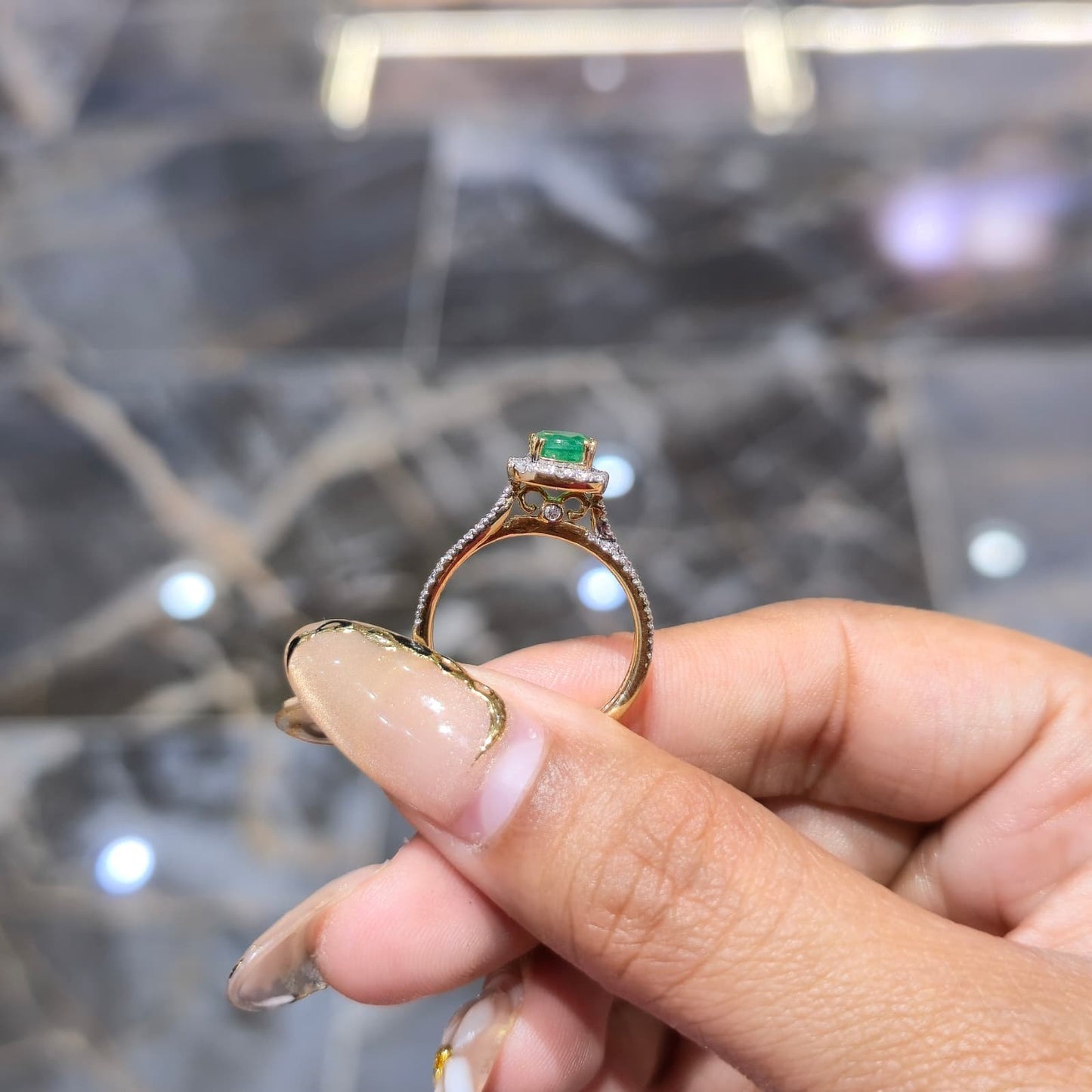 Jewelry Palace 14k Yellow Gold Emerald and 1/2CT TDW Diamond Halo  Ring