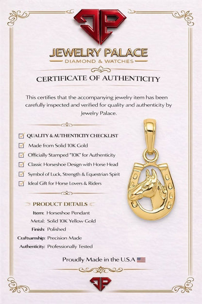 10k Yellow Gold Horse Head In Horseshoe Pendant