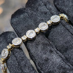 10K Yellow Gold Diamond Baguette Halo Link Bracelet 1.70ctw 7" 6mm Box Clasp