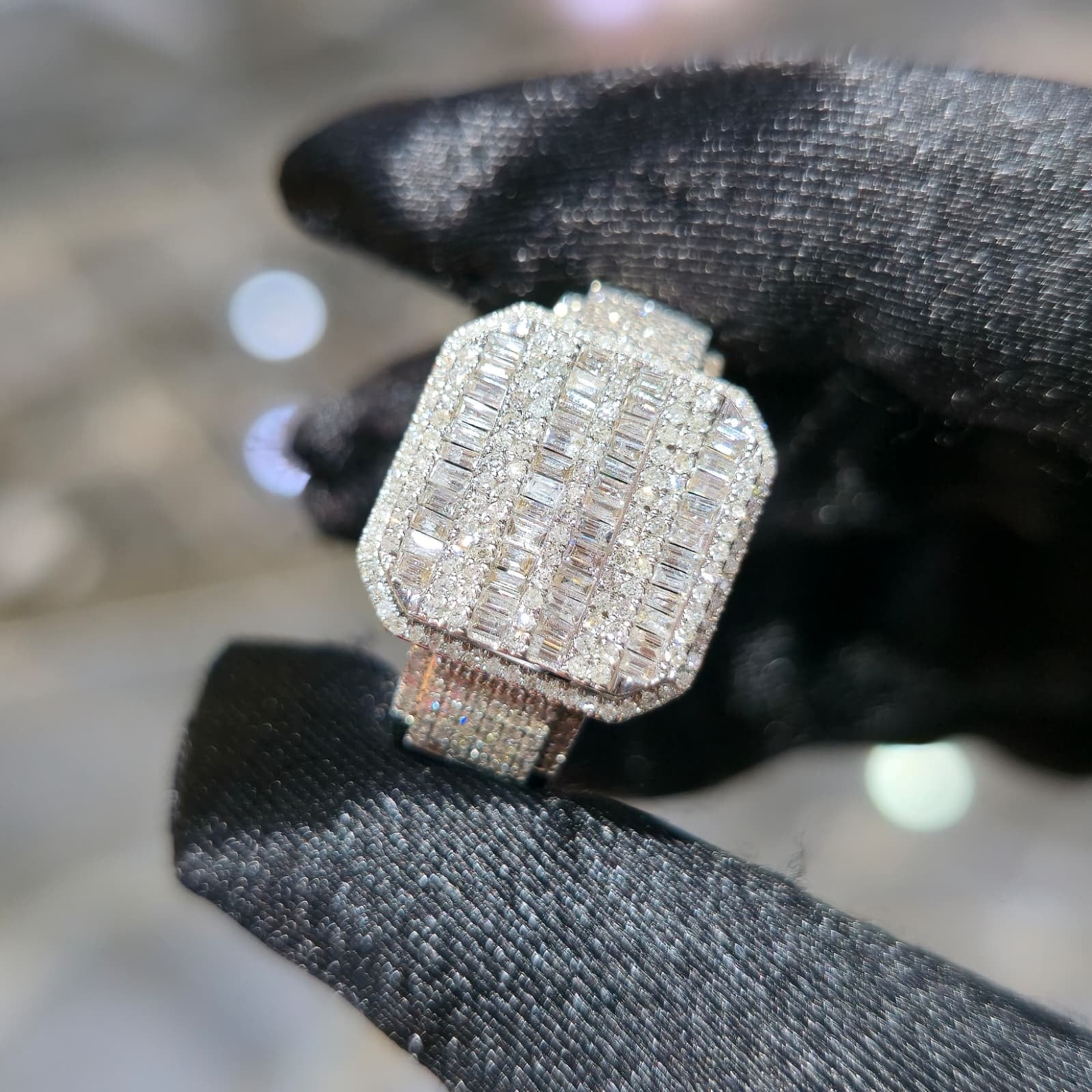 10K Yellow Gold Diamond Baguette Band Ring Men 1.50 ctw Channel Set
