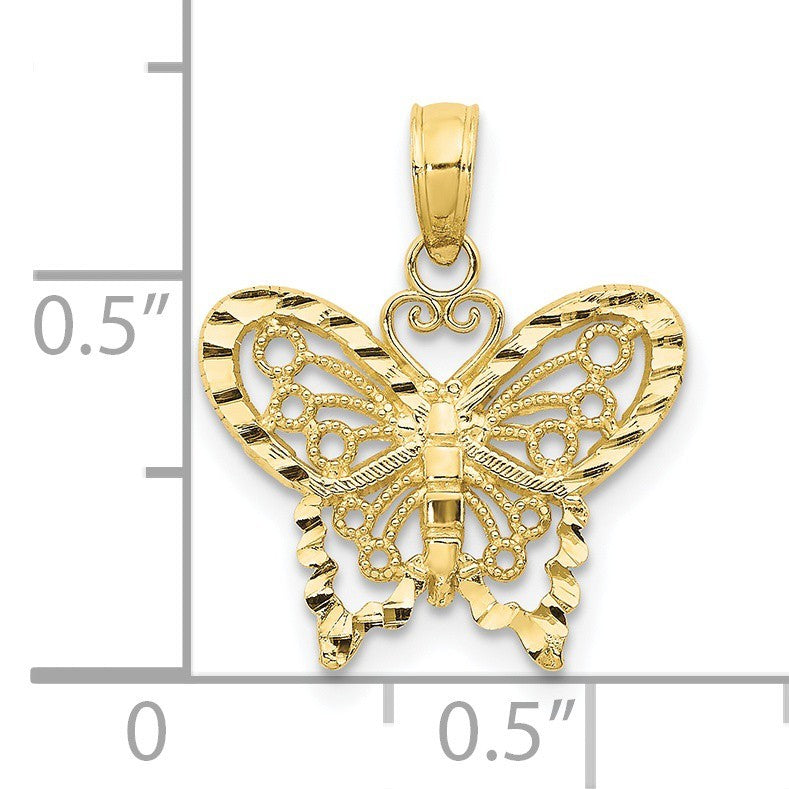 10k Yellow Gold Diamond-cut Butterfly Pendant 10D4207