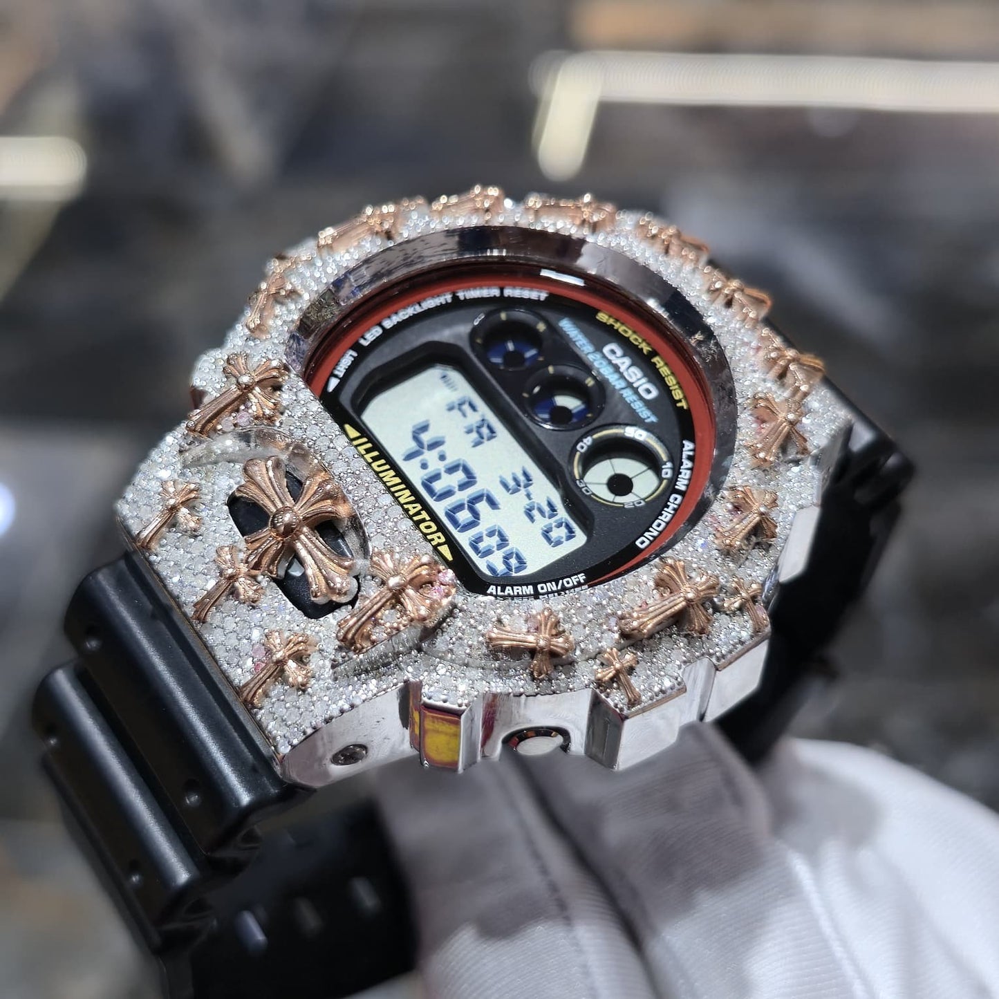 Authentic Diamond G-SHOCK DW6900TR Watch Cross Bezel | 5.00 CTW Natural Diamonds