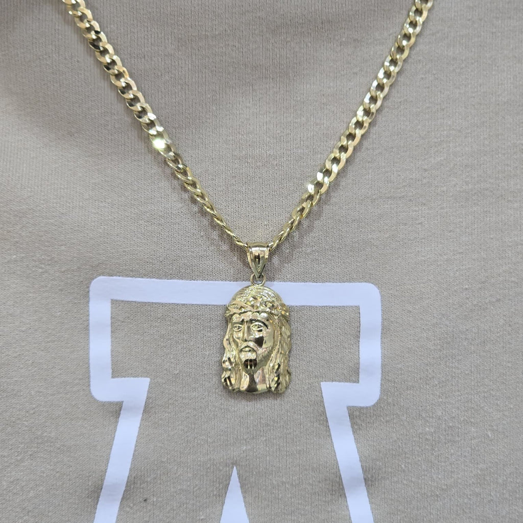 Real 10K Gold Cuban Curb Chain 4mm 20" w/Jesus Head Pendant Charm Combo Set DEAL