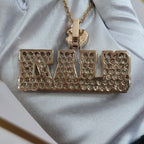 Custom Design Real Diamond Two Layer Block Nameplate Pendant Gold   2.5"