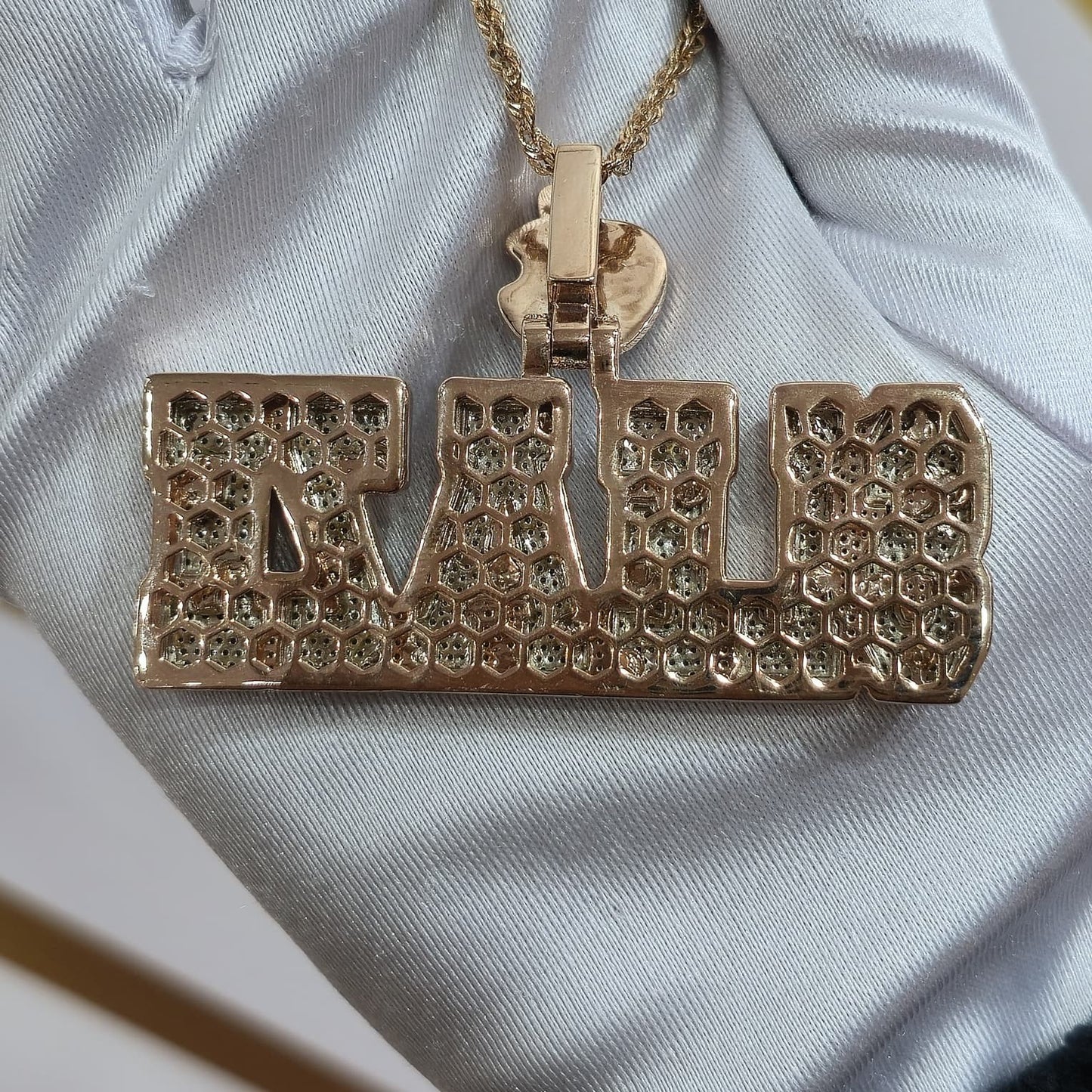 Custom Design Real Diamond Two Layer Block Nameplate Pendant Gold   2.5"