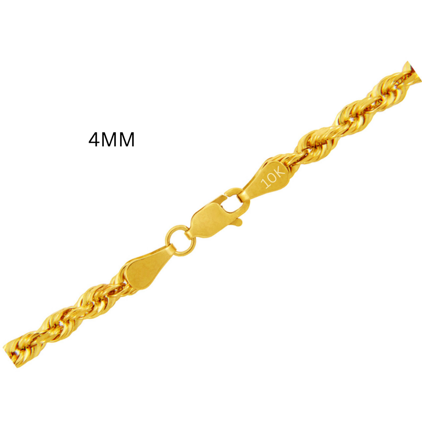 10K Yellow Gold 1mm-4mm Laser Diamond Cut Rope Chain Necklace Men Women 16"- 30"