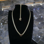 10K Yellow Gold Two Tone Heart Necklace Bracelet Set Greek Key Womens 17" 7" 5mm