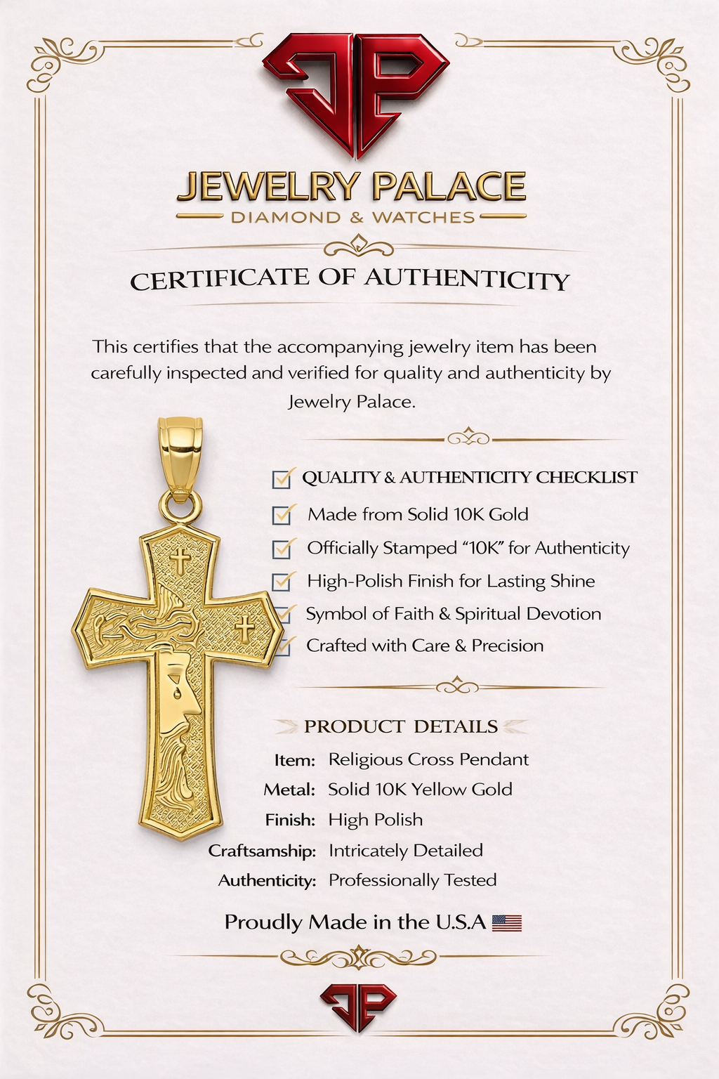 10k Yellow Gold Solid & Textured Reversible Passion Cross w/ Jesus Face Pendant