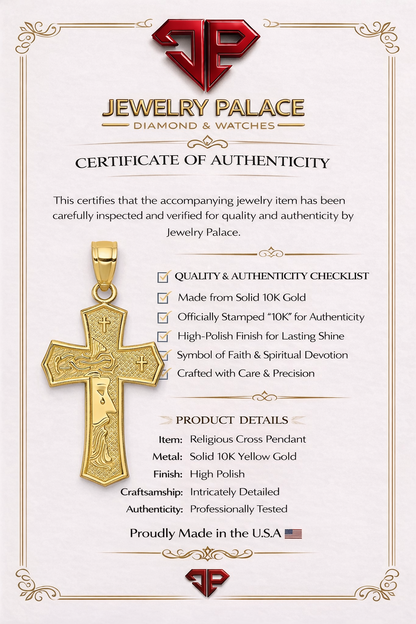 10k Yellow Gold Solid & Textured Reversible Passion Cross w/ Jesus Face Pendant