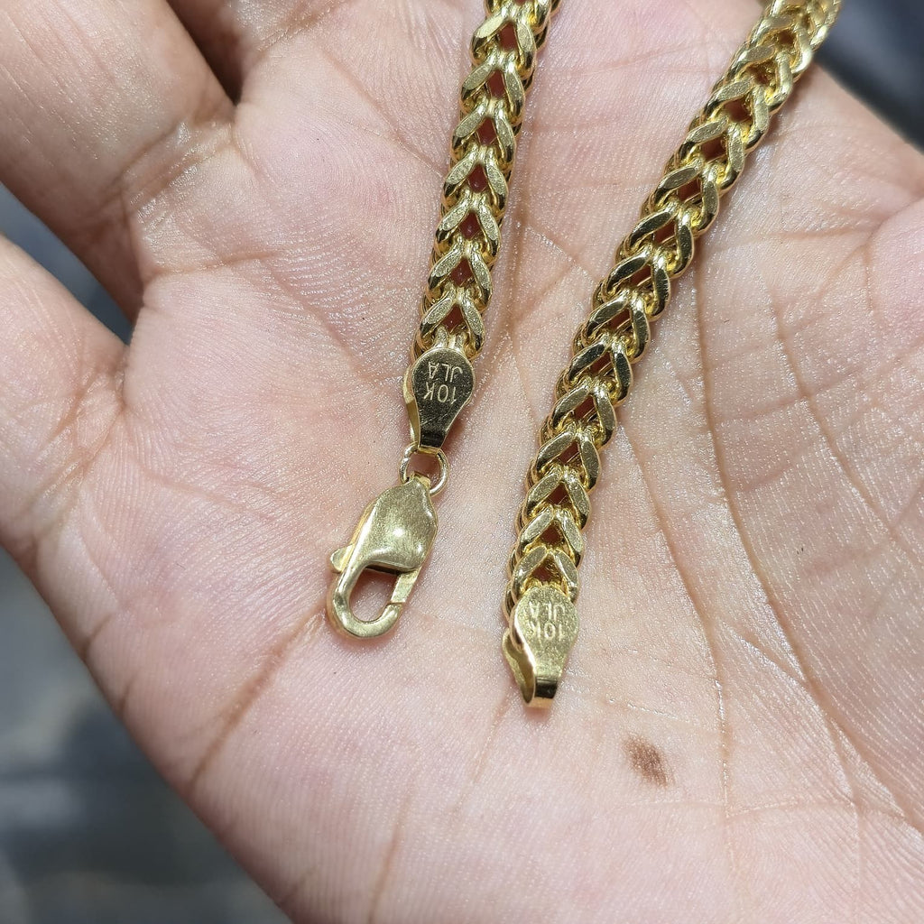 10K Yellow Gold Franco Chain Bracelet 5mm – Solid Box Square Wheat Link, 8” Unis