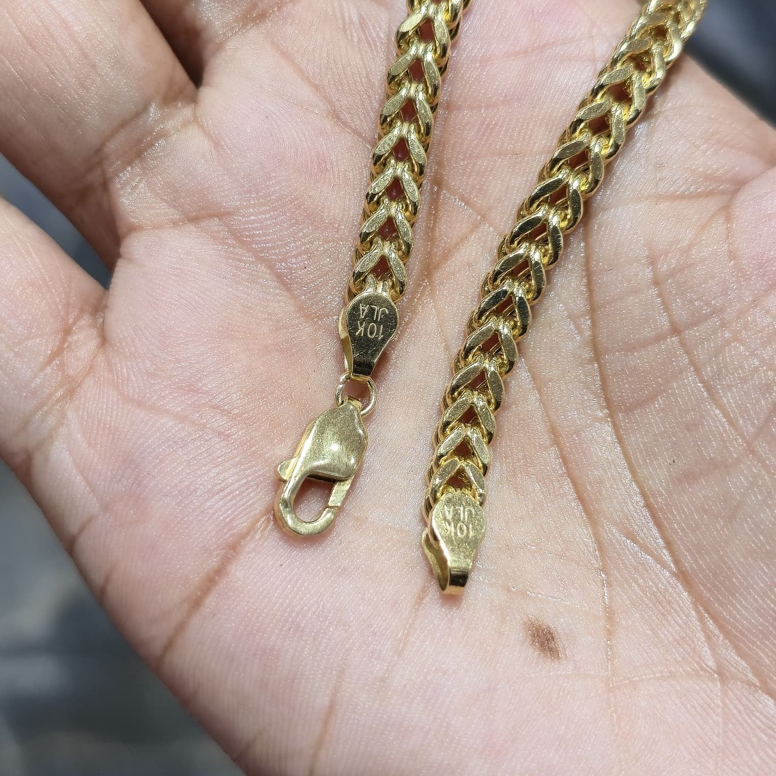 10K Yellow Gold Franco Chain Bracelet 5mm – Solid Box Square Wheat Link, 8” Unis