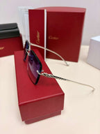 Cartier Panthere Decor Rimless Sunglasses Platinum Frame Blue Gradient Lens
