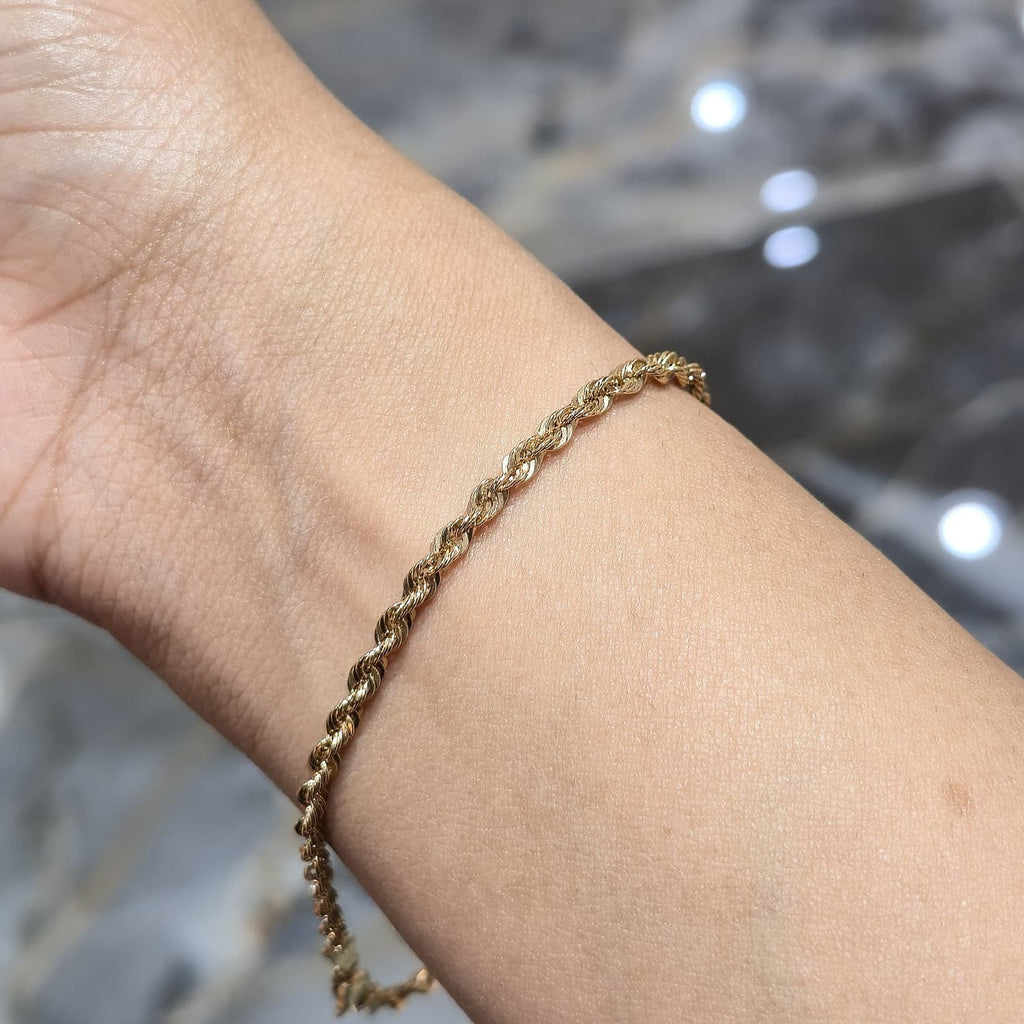 10K Yellow Gold Rope Bracelet 8.5" 3mm 1.94g Real Gold Diamond Cut Twist Link