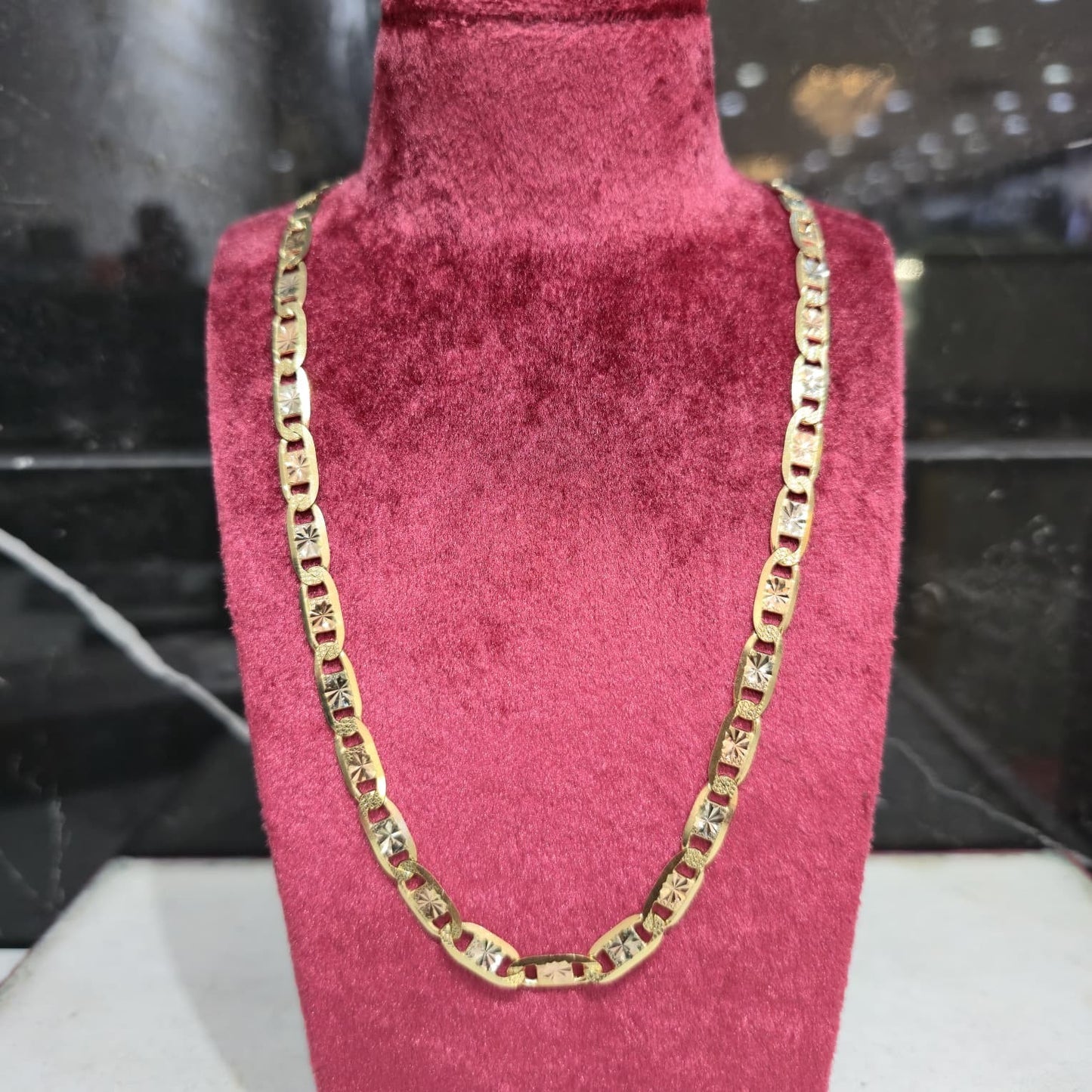 14K Solid Gold Tri Color Valentino Chain Necklace 22 inch 5mm Women