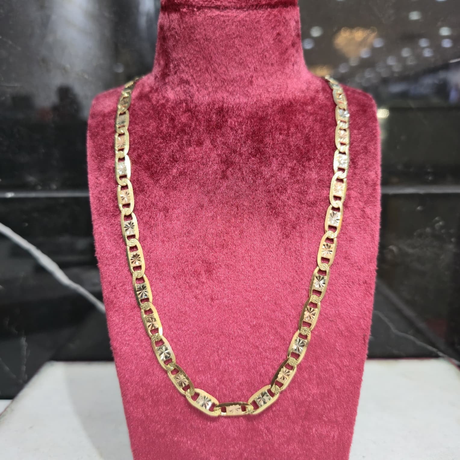 14K Solid Gold Tri Color Valentino Chain 22 inch 5mm Women