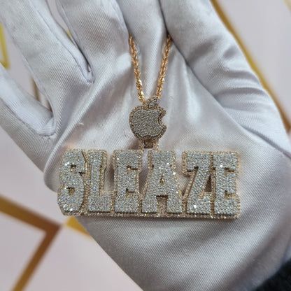 Custom Design Real Diamond Two Layer Block Nameplate Pendant Gold   2.5"