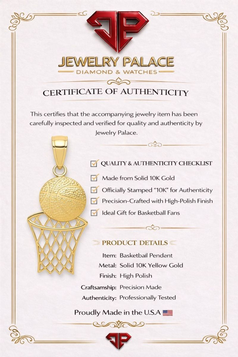 10K Solid Yellow Gold Basketball Hoop Pendant 1.2g Real Gold Charm