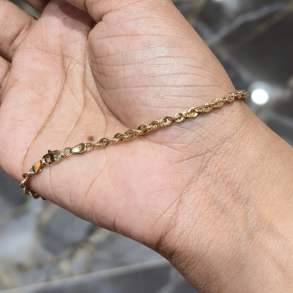 10K Yellow Gold Rope Bracelet 8.5" 3mm 1.94g Real Gold Diamond Cut Twist Link