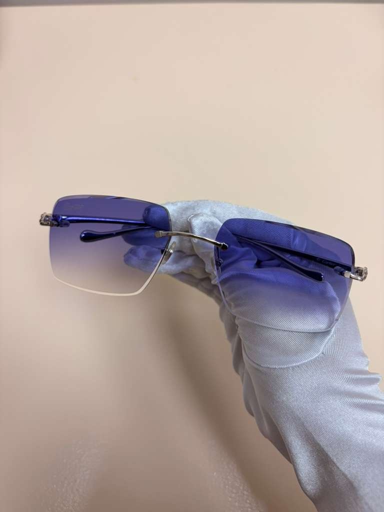 Cartier Panthere Decor Rimless Sunglasses Platinum Frame Blue Gradient Lens