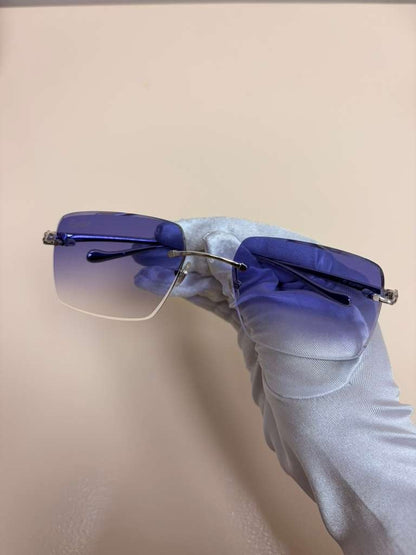 Cartier Panthere Decor Rimless Sunglasses Platinum Frame Blue Gradient Lens