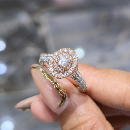 14K Two Tone Rose Gold Halo Diamond Engagement Ring 1.25 CTW Round SI F-G