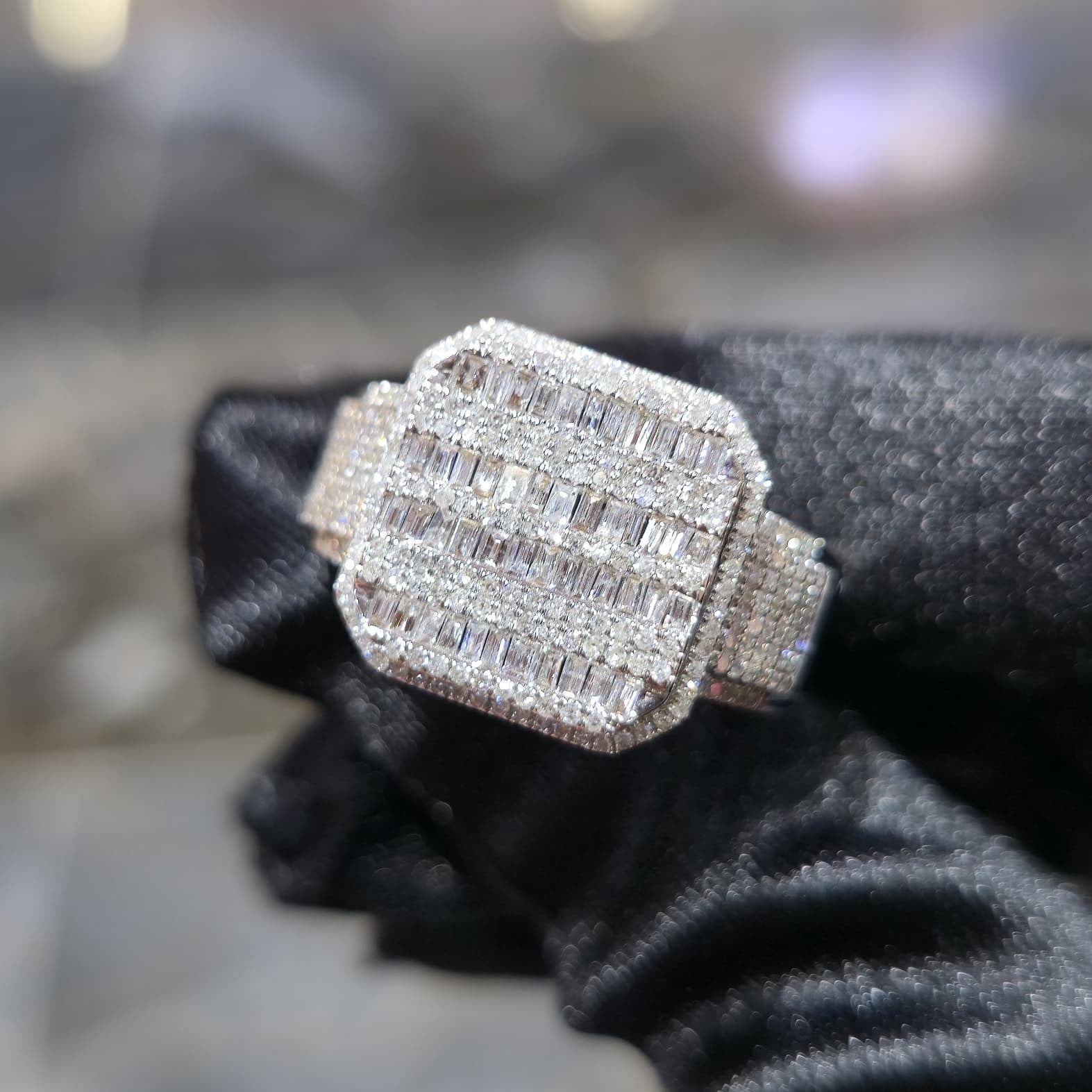 10K Yellow Gold Diamond Baguette Band Ring Men 1.50 ctw Channel Set