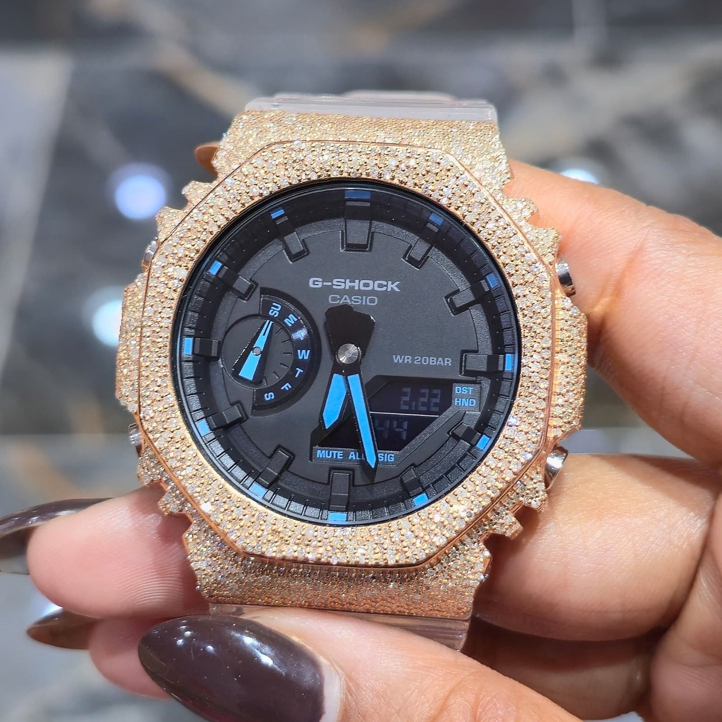 G-Shock GA2100-1A Black Dial Rose Diamond Watch, 5.0ct