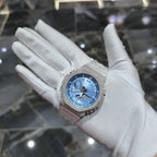 Casio G-Shock S2100  Iced Out Natural Diamond Watch 5CT | Blue Dial Clear Band