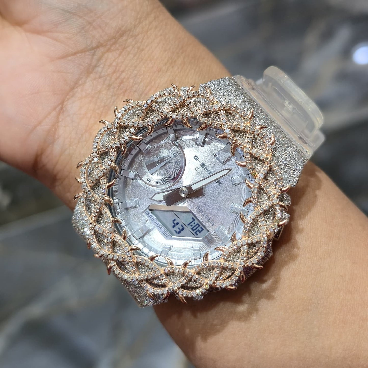 Authentic Casio G-Shock S2100  Iced Out Natural Diamond Watch 5CT | Silver Dial